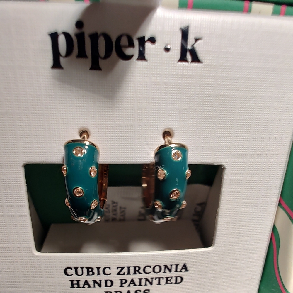 Piper K Green and Gold Accented Hoop Earrings - Picture 3 of 5